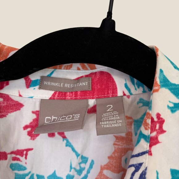 Chico's Wrinkle Resistant Non Iron Button Vibrant Shirt 3/4 Sleeve Size L (2) - Picture 2 of 8